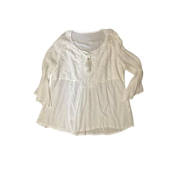 Women’s Lace Rayon Peasant Top L - Picture 2 of 8